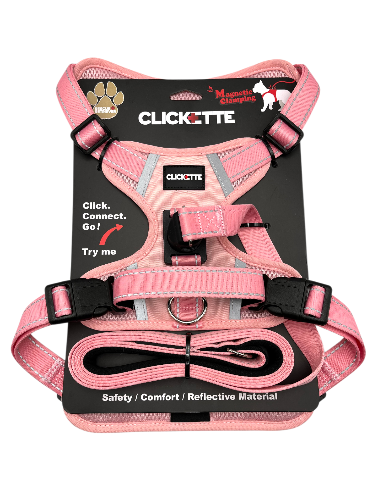 Clickette Pink Dog Harness & Leash | Magnetic Safety Lock