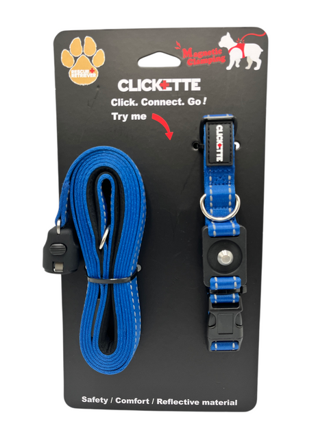 Clickette Magnetic Collar lock & Leash- Blue