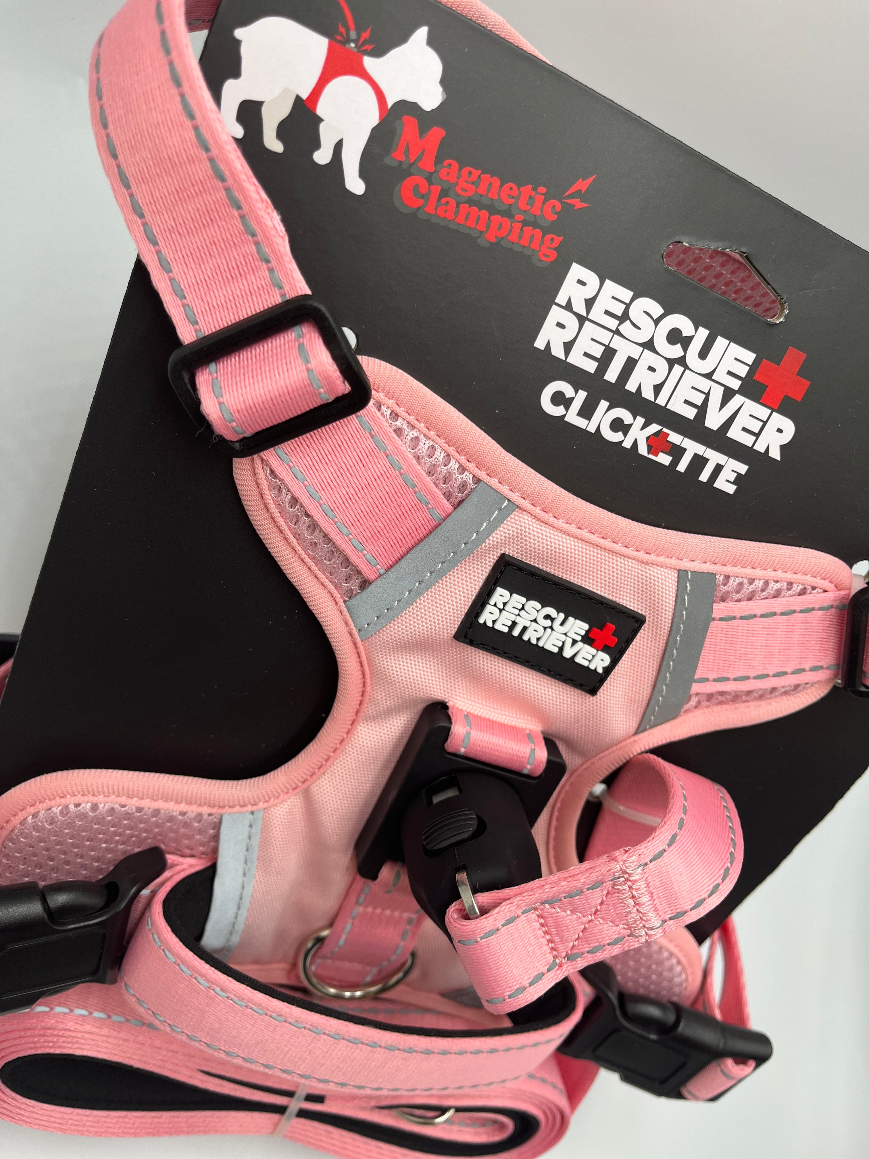 Clickette Pink Dog Harness & Leash | Magnetic Safety Lock