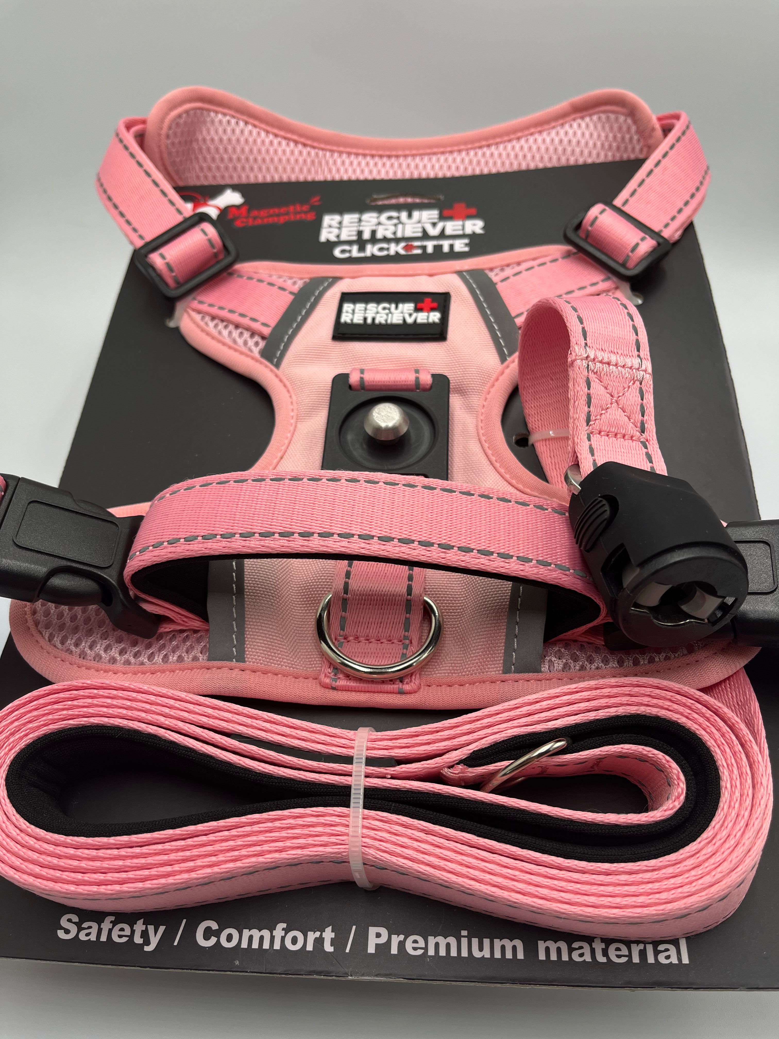 Clickette Pink Dog Harness & Leash | Magnetic Safety Lock