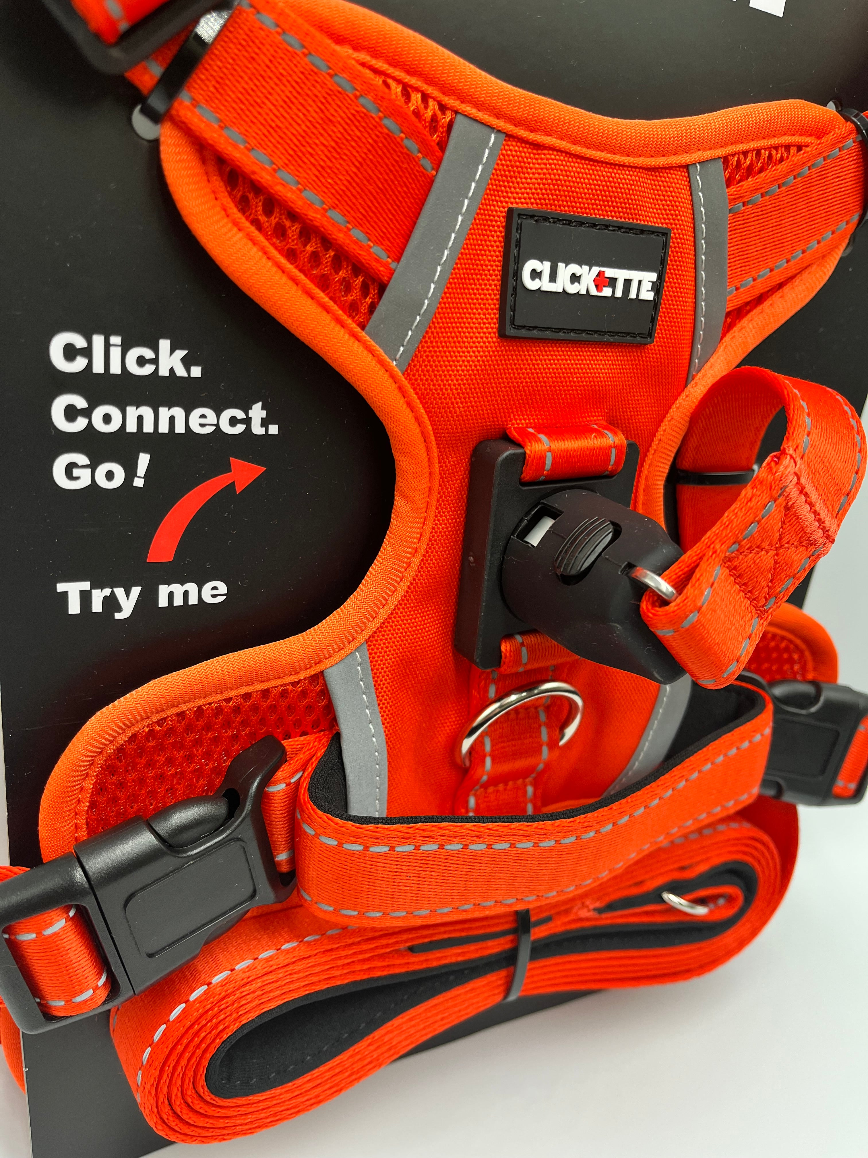 Clickette High-Vis Orange Dog Harness & Leash | Safety No-Pull