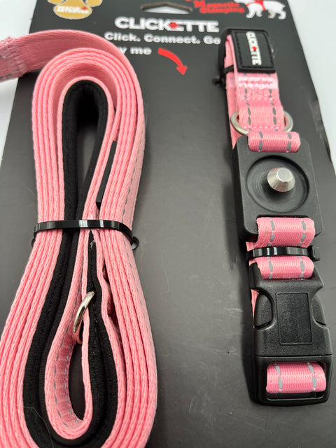 Clickette Magnetic Collar Lock & Leash- Pink