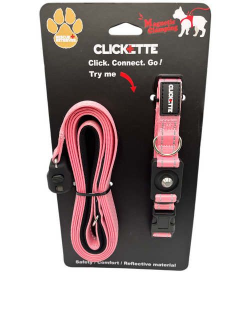 Clickette Magnetic Collar Lock & Leash- Pink
